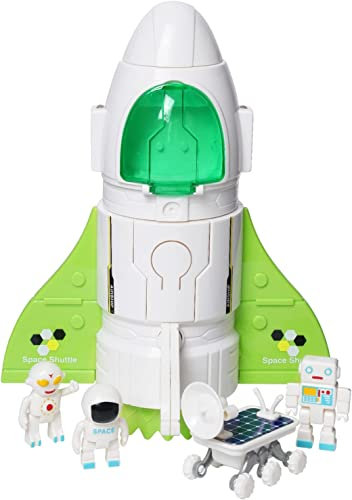 YULEYU Spaceshuttle Weltraummission Rakete Spielzeug, Raumschiff-Spielzeug mit Ton, 3 Astronauten-Figuren, Aufklappbares Cockpit, Sprühauspuff (522)