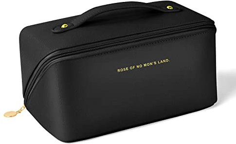 Aucuu Grande Trousse de Maquillage Voyage avec Poignée, Étanche Portable Trousse de Rangement Toilette Femme, Sac/Pochette à Cosmétiques en Cuir PU