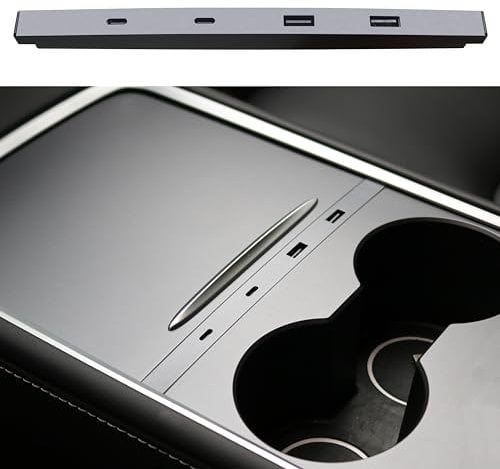 Leikaendi Auto USB Hub Ladegerät für Tesla Model Y 2021-2024 Model 3 2021-2023, Unterstützung USB-C Schnellladen, Mittelkonsole Multiport Telefon Ladegerät OEM Dockingstation Zubehör