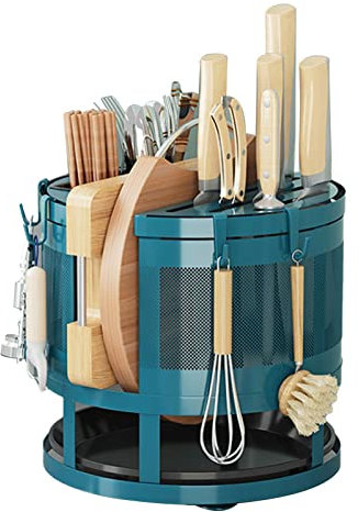 Alvinlite Porte-Couteau Rotatif Multifonction, Porte-Couteau, Baguettes, Planche à Découper, Organisateur D'ustensiles De Cuisine, Porte-Couteau pour Comptoir De Cuisine(Vert)