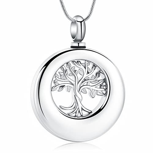 VCCWYQK Collar de urna para cenizas para mujeres hombres círculo árbol de la vida eternidad conmemorativo colgante ceniza cremación joyería, Acero inoxidable, No es una piedra preciosa