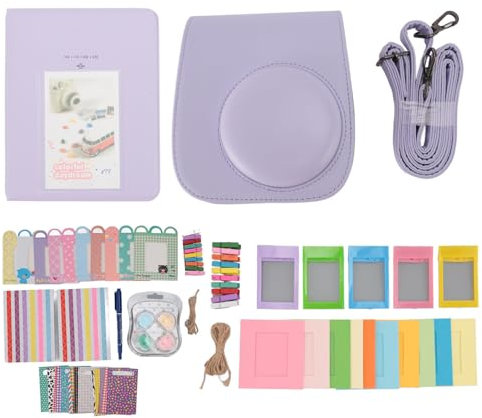 Kit de Accesorios para Cámara Instantánea Mini 12, (Estuche Personalizado con Correa + Marcos Surtidos + Álbum de Fotos + 60 Marcos de Pegatinas de Colores (Purple)
