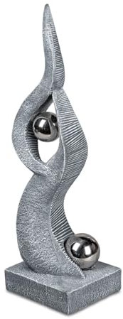 formano Deko-Objekt 59cm grau mit Relief Edelstahl-Kugel Skulptur Garten Modern