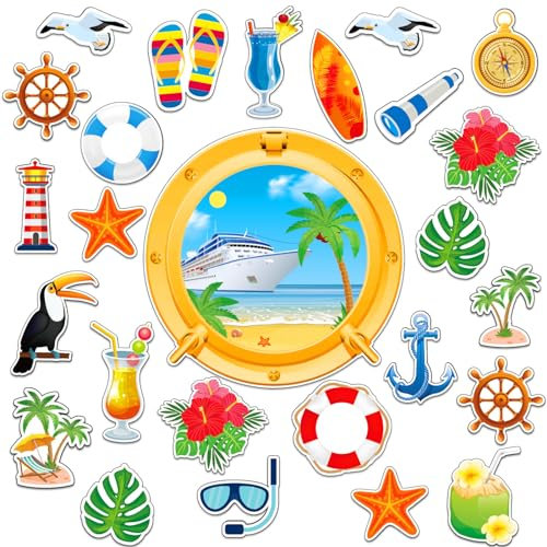 Qyeahkj Türmagnete für Sommer, Strand, Kreuzfahrt, Tür, magnetisch, hawaiianischer Karneval, Kreuzfahrt, Aufkleber für Auto, Kühlschrank, Kabine, Jahrestag, Party, Schild, Dekoration, Zubehör,