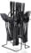 Flatware Set with Stand, 24 PCS Stainless Steel Black Cutlery Set for 6 Person, Knife Fork Spoon Mirror Polished Design Flatware Set with Holder, Dishwasher Safe & Easy to Clean (Black)