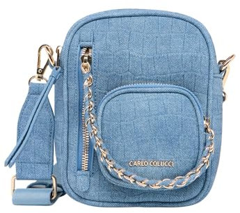 Carlo Colucci Tasche mit Kette in Krokooptik Blau OS