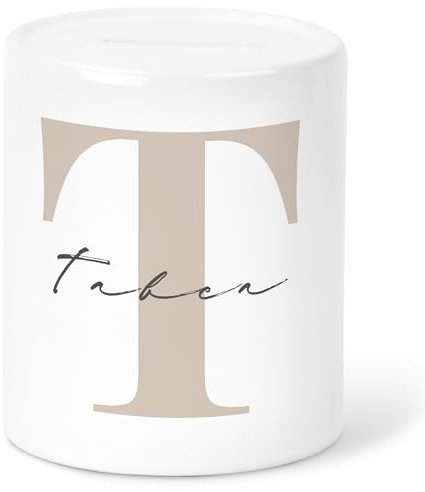 Trinkgeldkasse Kaffeekasse personalisiert Trinkeld Spardose mit Buchstaben & Namen Sparkasse Sparbüchse Sparbox Spendenkasse Sparschwein aus Keramik (Beige)