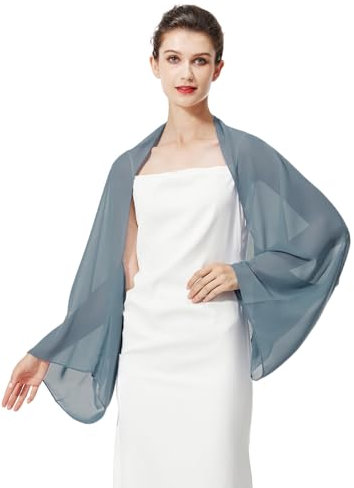 BEAUTELICATE Chiffon Schal Stola Damen Festlich Elegante Schultertuch Bolero Shrug mit Ärmel für Abendkleider Brautkleider Sommer Hochzeit (Staubig Blau, Einheitsgröße)
