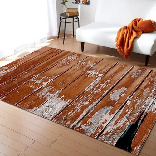 3D-Gedruckte Teppiche Für Wohnzimmer, rutschfeste Teppiche, Schlafzimmer, Nachttisch, Waschbare Fußmatten, Bunte Vintage-Holzbretter -Polyester-Soft-Touch,Leicht Zu Reinigen 60 X 90 cm / 23. -8R2E7V8