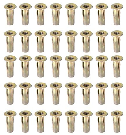 40 tuercas de remache de expansión ranuradas, M5 x 22 mm, vástago preatornillado, cabeza plana, tuerca de inserción roscada para fijación