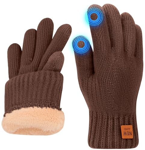 Risipu Winterhandschuhe für Damen, Thermo-Touchscreen-Handschuhe mit Fleecefutter, weiche, warme Strickhandschuhe für Laufen, Skifahren (Unisex Große Khaki)