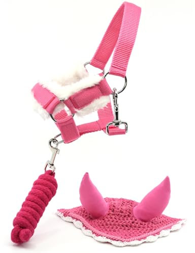 Hobby Horse Zubehör-Set Halfter Muscheltier Rosa mit Führstrick und Insektenmütze für Hobby Horsing Aktivität.