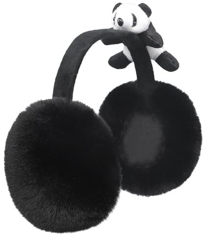 Couvre-oreilles Panda en Fausse Fourrure Cache-oreilles Chaud Mignon pour Femmes Oreillettes anti-froid Pliable Coupe-vent d'Hiver pour Ski Vélo en Plein Air