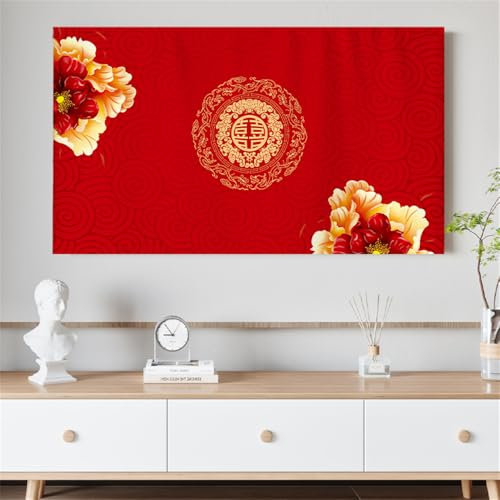 Hiseng Cubierta Antipolvo para TV,Cubierta Antipolvo Universal para Televisor Pantalla de Funda Impreso a Prueba de Polvo para 22 a 75 Pulgadas (47,Rojo 5)