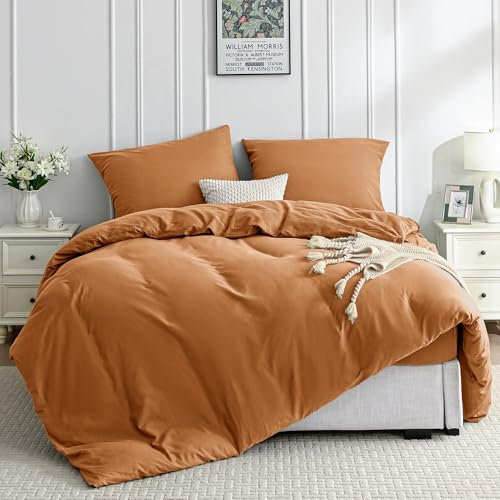 JELLYMONI Bettwäsche 200x200 Baumwolle Bettwäsche-Sets Orange Oeko-Tex 100% Gewaschene Baumwolle Bettbezug mit Reißverschluss und 2 Kissenbezüge 80X80 mit Umschlag Weich 3-Teilig
