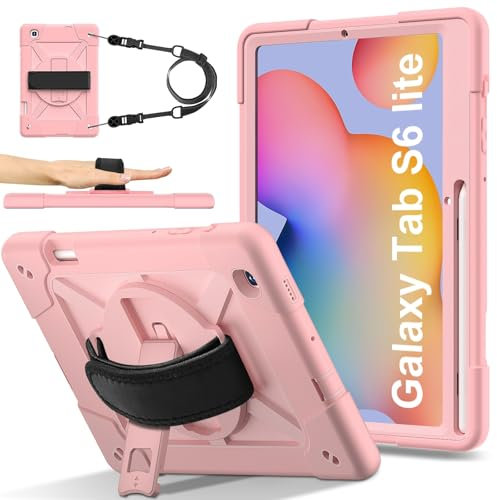 Funda protectora para tableta Tablet PC Case Compatible with Samsung Galaxy Tab S6 Lite 10.4'' 2020 (SH-P610/P615),Full-Body Heavy Duty Shockproof Protective Cover with Wrist Strap Stand,Pencil Holder
