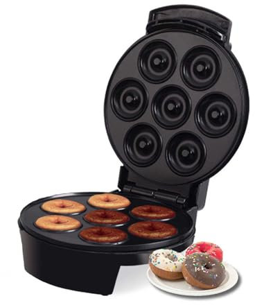 Electric Donut Maker 750W - Non-Stick Pan Makes 7 Small Doughnuts, Double-Sided Heating Ideal for Family Gatherings and Dessert Shops