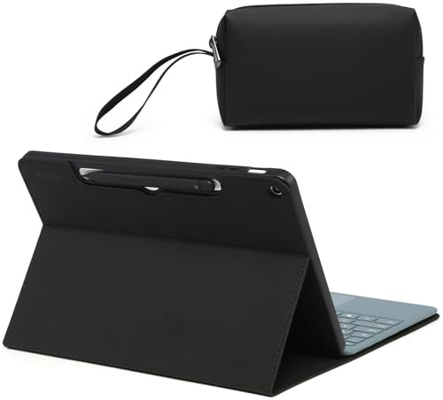 HYZUO Schutzhülle für Surface Pro 12 Zoll (2025), Mehrwinkelbetrachtung Folio Ständer, Unterstützt Magnetisches Laden für Stylus, Kompatibel mit Type Cover Tastatur, mit Tasche, Schwarz