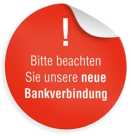 24 x itenga Sticker „Hinweis Bankverbindung“ (Motiv 46) Aufkleber für neue/geänderte Bankverbindung selbstklebend runder Aufkleber 4cm
