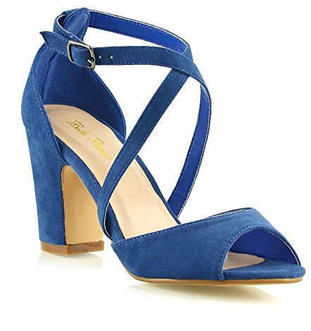 ESSEX GLAM Womens Strappy Sandals Block Mid Low Heel Ladies Party Bridal Shoes Size 3-8