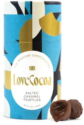 Love Cocoa Salted Caramel Chocolate Truffles in luxury gift tube - Chocolate with Gooey Caramel filling - Perfect For Birthdays, Anniversaries, Christmas, Easter & Gifts - Approx 13-15 spheres, 150g