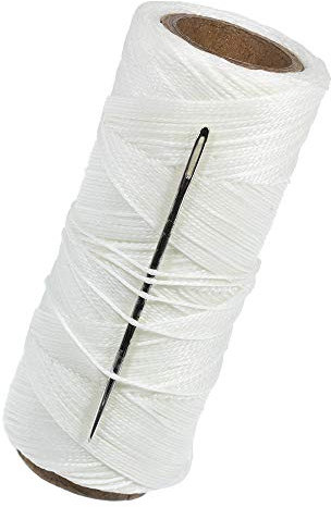 Segelschnur und Nadel aus gewachstem Polyester, 70 m – ideal für Seilschläger, Segeltucharbeiten, Segeltau oder andere Bastelarbeiten (weiß)