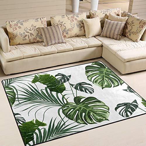 Use7 Monstera-Teppich, Motiv: tropische Monstera mit grünen Blättern, für Wohnzimmer, Schlafzimmer, Textil, mehrfarbig, 203cm x 147.3cm(7 x 5 feet)