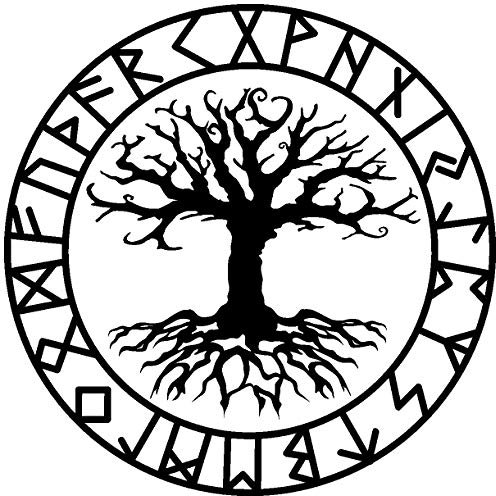Samunshi® Aufkleber Yggdrasil mit Runen C Vikings Wikinger für Auto Motorrad in 11 Größen und 25 Farben (10x10cm schwarz)