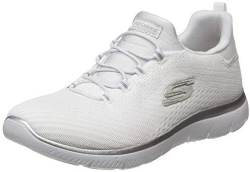 Skechers Summits Fast Attraction, Slip on Mujer, White/Silver, 42 EU