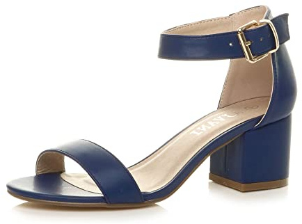 AJVANI Womens ladies low mid block heel peep toe buckle ankle strap party strappy sandals shoes size