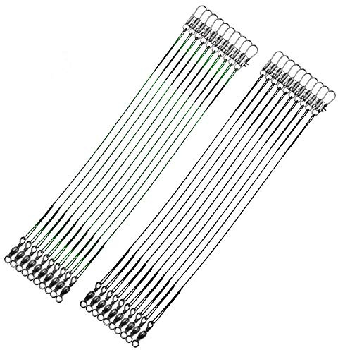 FREGITO Stainless Steel Fishing Leaders, Fishing Leader Line with Swivels and Clips for Saltwater and Freshwater, 31LB Per Piece, 6, 7, 9, 10, 12