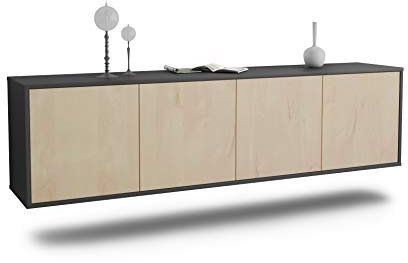 Dekati Lowboard Anaheim hängend (180x49x35cm) Korpus anthrazit matt - Front Holz-Design Zeder - Push to Open