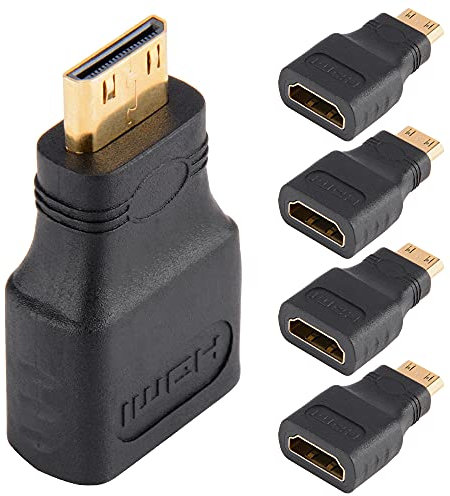 J&D 5-Pack Mini HDMI vers HDMI Adaptateur, Plaqué Or Femelle vers Mâle Compatible avec Caméra Numérique, Caméscope, Tablette, Portable