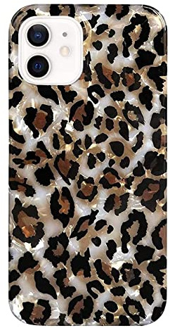 J.west Case Compatible with iPhone 12/12 Pro 6.1-inch, Luxury Sparkle Translucent Clear Leopard Cheetah Print Pearly Design Soft Silicone Slim TPU Protective Phone Case Cover for Girls Women (Bling)