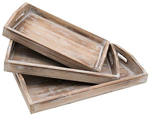 HMF Deko Tablett aus Holz im Vintage Design | 3er Set | Versch. Größen | Shabby Chic | Klassik