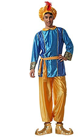 Gojoy shop- Disfraz de Paje para Hombres Navidad Carnaval (Contiene Gorro, Cinturón, Camiseta, Pantalón y Mochila de Cuerdas adulto L=170CM-180CM) (Azul)