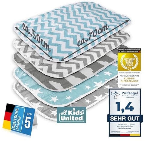 Wickelunterlage Baby Wickelauflage Baby Wickel-Decke Unterlage für Säuglinge und Kleinkinder; atmungsaktiv, waschbar, wiederverwendbar; 50 x 70 cm (5er Set)