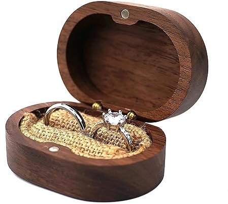 Kleine Ringschatulle Holz Ring Box Vintage Ringbox Holz Ringschachtel Walnuss-Holz Ring Box Schmuckkästen Schmuckbox Schmukkiste Schmuckkoffer für Vorschlag, Verlobung, Hochzeit(Braun)