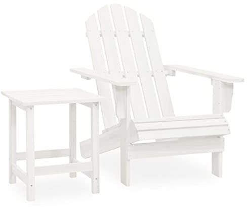 vidaXL Tannenholz Massiv Adirondack Gartenstuhl mit Tisch Beistelltisch Deckchair Stuhl Sessel Gartensessel Holzstuhl Terrassenstuhl Gartenmöbel Weiß