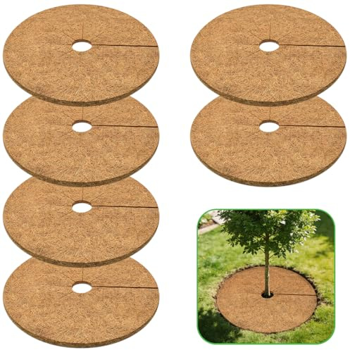 ZeeDix 24 Inch Coconut Fiber Tree Ring Mulch Mat, 6 Pack Tree Mulch Ring