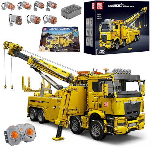 Mould King 17028 Technik Feuerwehrfahrzeug Gebäudemodell, 4883 Teile MOC-Steine Großer pneumatischer Kran mit 7 Motoren, ferngesteuertes LKW-Konstruktionsspielzeug für Kinder