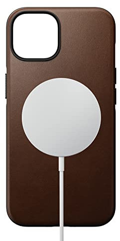 NOMAD Modern Leather Case für iPhone 14 | Schutzhülle aus Polycarbonat und hochwertigem Echtleder | MagSafe-kompatibel | Farbe: Braun