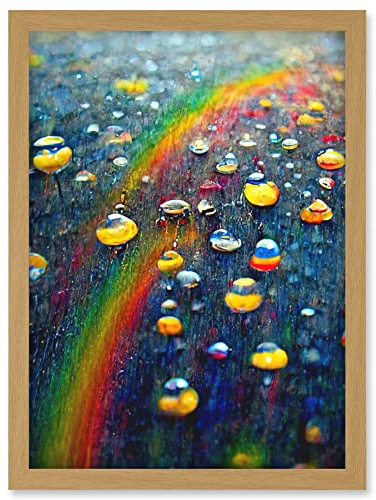 Doppelganger33 LTD Raindrops On Rainbow Light Prism Oil Painting Artwork Framed Wall Art Print A4