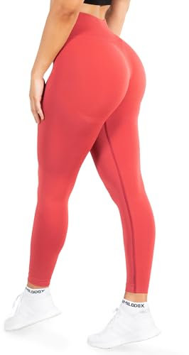 SMILODOX Leggings Damen Amaze Pro mit Scrunch, Butt Lift Sporthose High Waist V-Shape Trainingshose Seamless Blickdicht Yogahose Für Sport Fitness Alltag, Größe:XS, Color:Rot