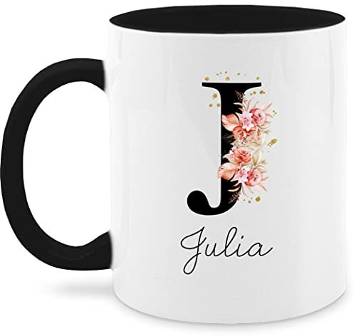 Tasse Tassen 325ml - Buchstabe mit Name personalisiert I Anfangsbuchstabe I Initiale - 325 ml - Schwarz - patentante buchstabentasse buchstaben j glühweintassen personalisierte kita