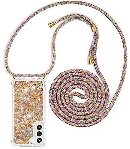 YuhooTech Collier pour Samsung Galaxy S23+ / S23 Plus Coque Glitter Quicksands étui de téléphone avec Cordon, Tour de Cou Lanière en Corde Housse pour Smartphone Lanyard Case - Cover Necklace Stylée