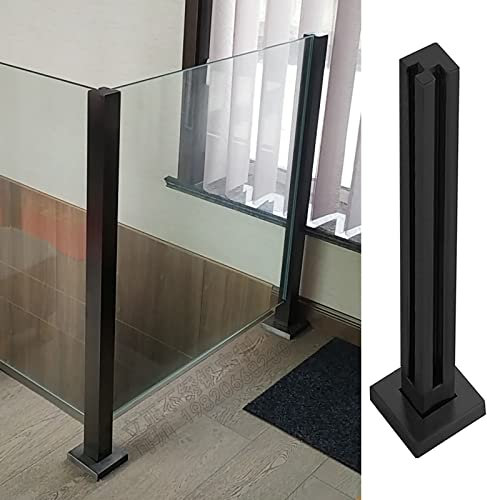 Glasgeländer Glasklemmen Klare Sicht Balustrade Für 10-12mm Paneele, Schwarzes Quadratisches Edelstahlgeländer Für Pool, Tor Terrasse Modernes Haus, 155 145 135 125 115 105 95 85cm Glas Geländer Absta