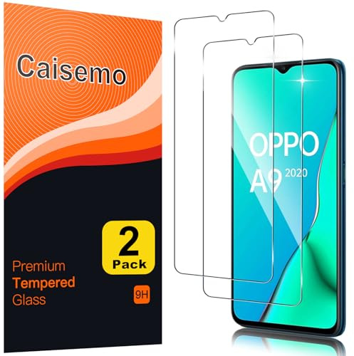Caisemo Paquete de 2 protectores de pantalla de vidrio templado Oppo A9 2020, dureza 9H, antiarañazos, tacto suave