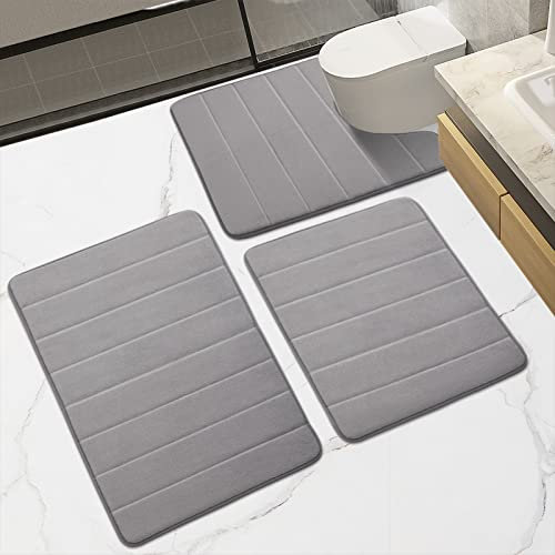 Badematte Rutschfest Badezimmerteppich Set 3 teilig Memoryschaum Badteppich Super Weicher Saugfähiger Waschbar Fussmatte Badvorleger für Badezimmer Wohnzimmer(Hellgrau,43 X 60+U50 X 60+50 X 80cm)