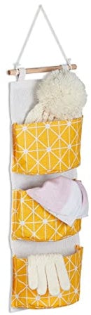 Relaxdays Hängeorganizer, 3 Fächer, Baumwolle, HxB: 74x20 cm, Hängetasche Bad, Flur, Büro, Hängeaufbewahrung, Creme/gelb